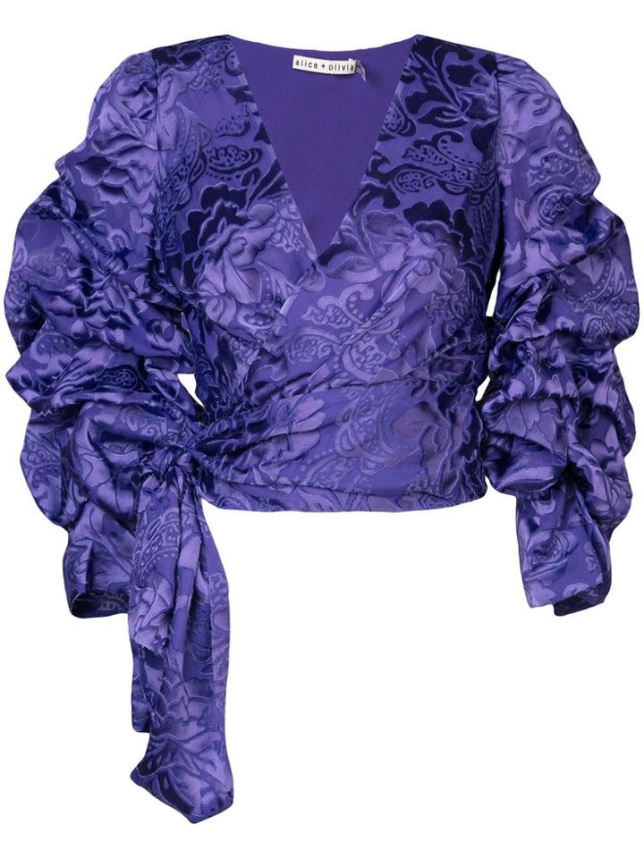 Alice+olivia Tiered Sleeve Cropped Blouse - Pink & Purple