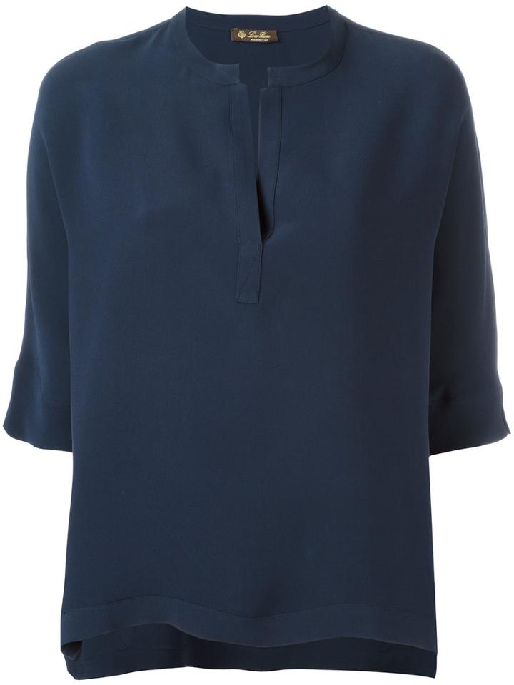 Loro Piana Open Neck Blouse, Women's, Size: Medium, Blue, Silk