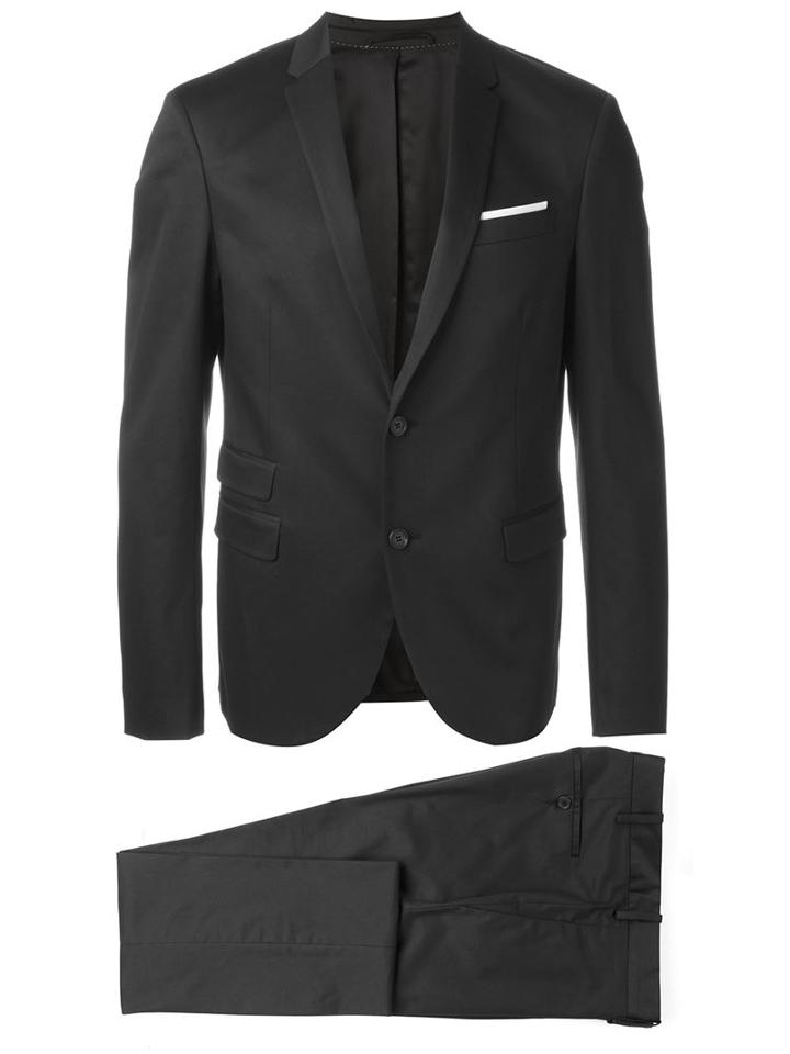 Neil Barrett Classic Formal Suit, Men's, Size: 48, Black, Cotton/spandex/elastane/polyester/viscose