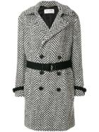 Saint Laurent Belted Graphic Knit Coat - Black