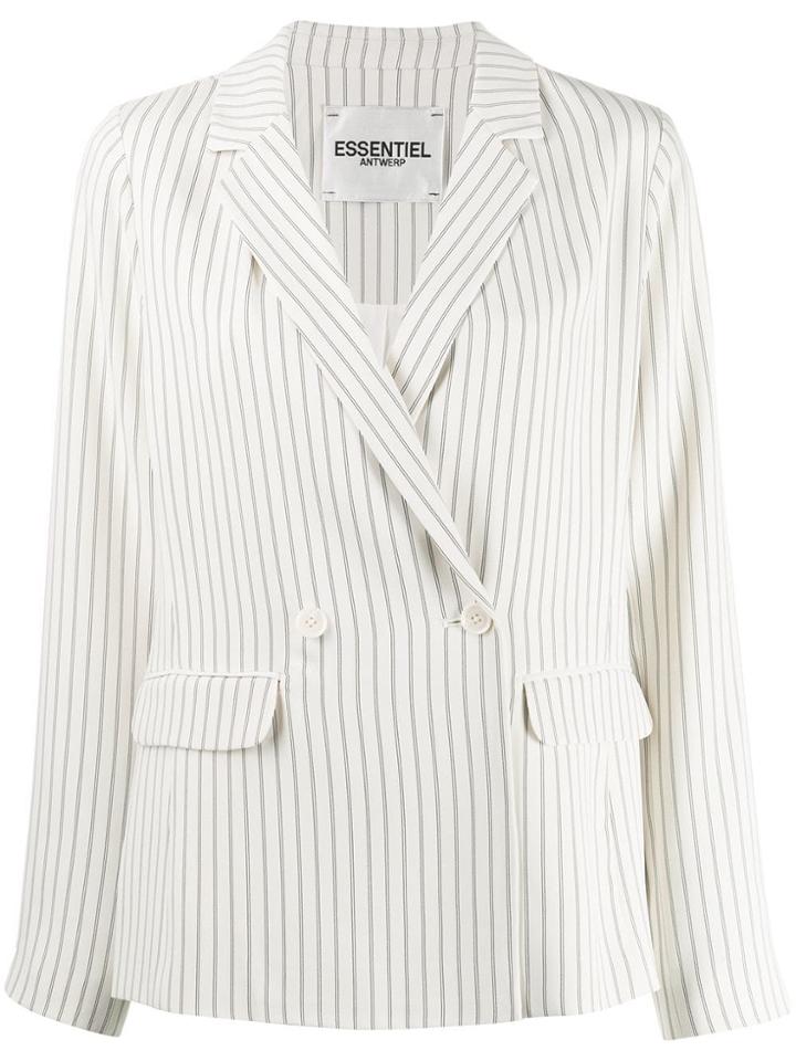 Essentiel Antwerp Striped Double Breasted Blazer - White