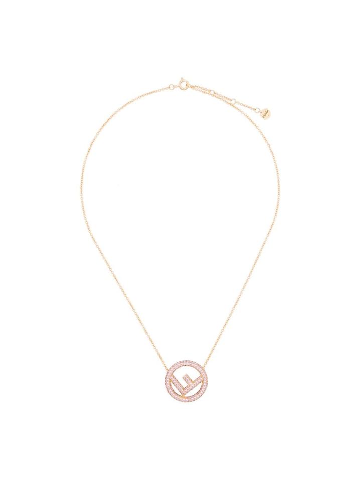 Fendi Pink And Gold Metallic Ff Logo Pendant Necklace
