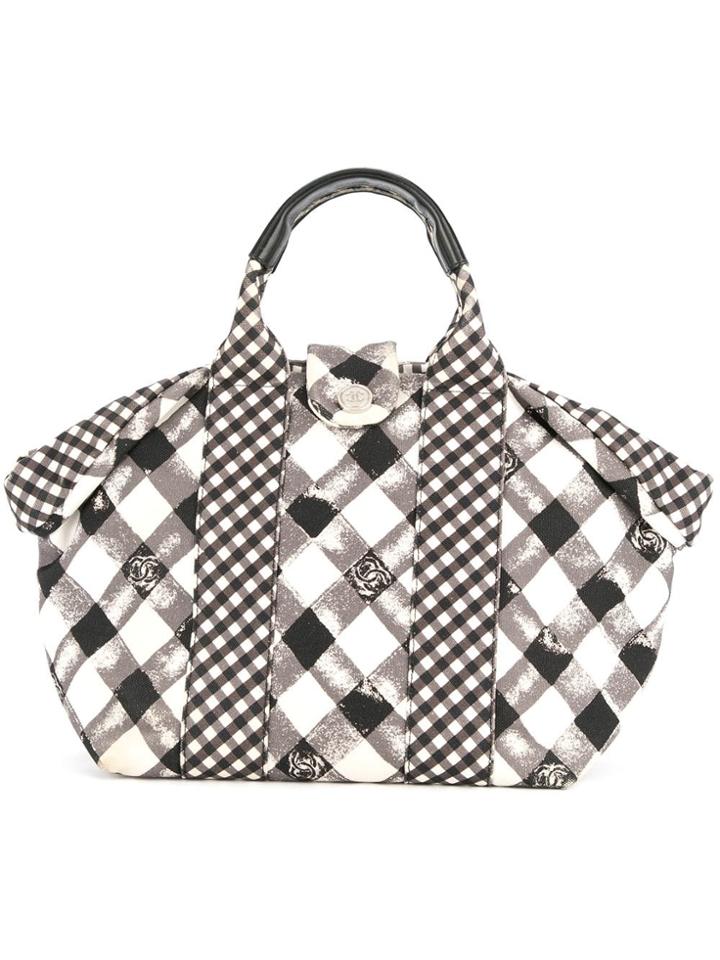Chanel Vintage Gingham Tote Bag - Black