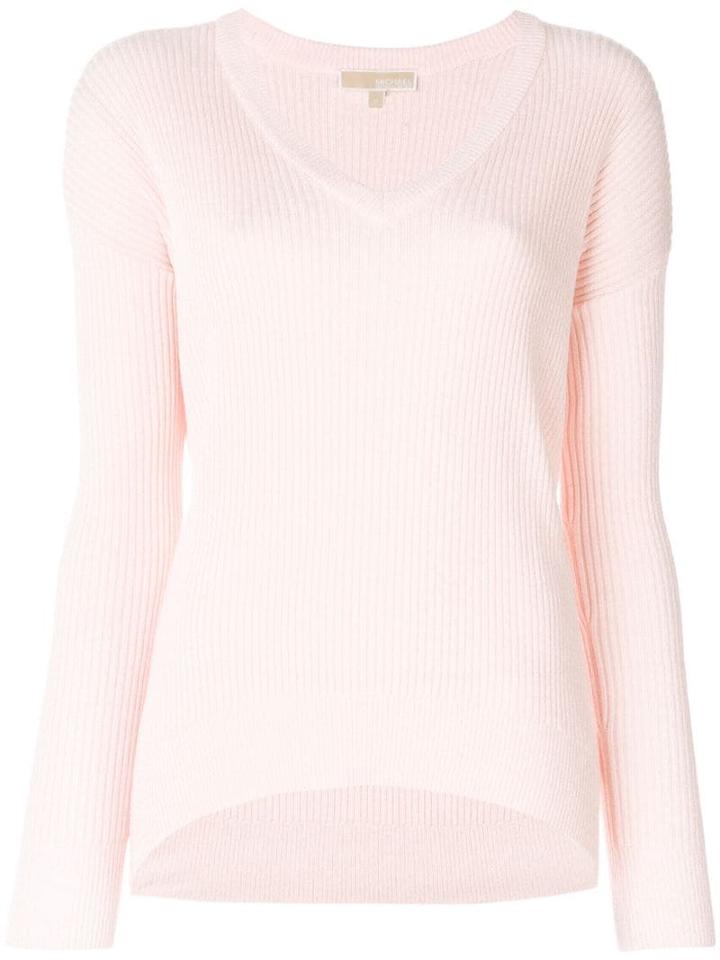 Michael Michael Kors V-neck Knit Detail Sweater - Pink
