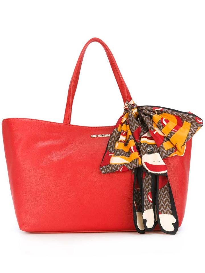 Love Moschino Monkey Scarf Detail Tote, Women's, Red