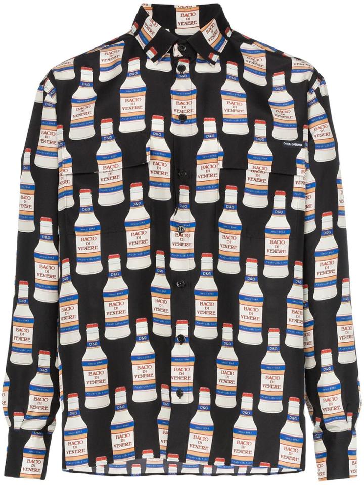 Dolce & Gabbana Bottle Print Silk Shirt - Black
