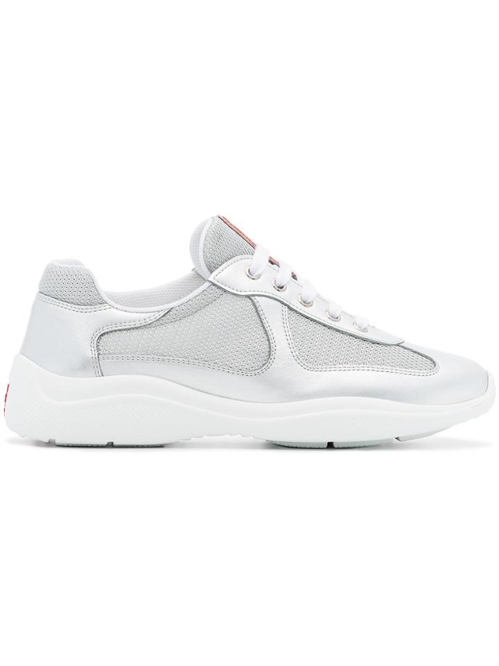 Prada Metallic America's Cup Mesh Leather Sneakers