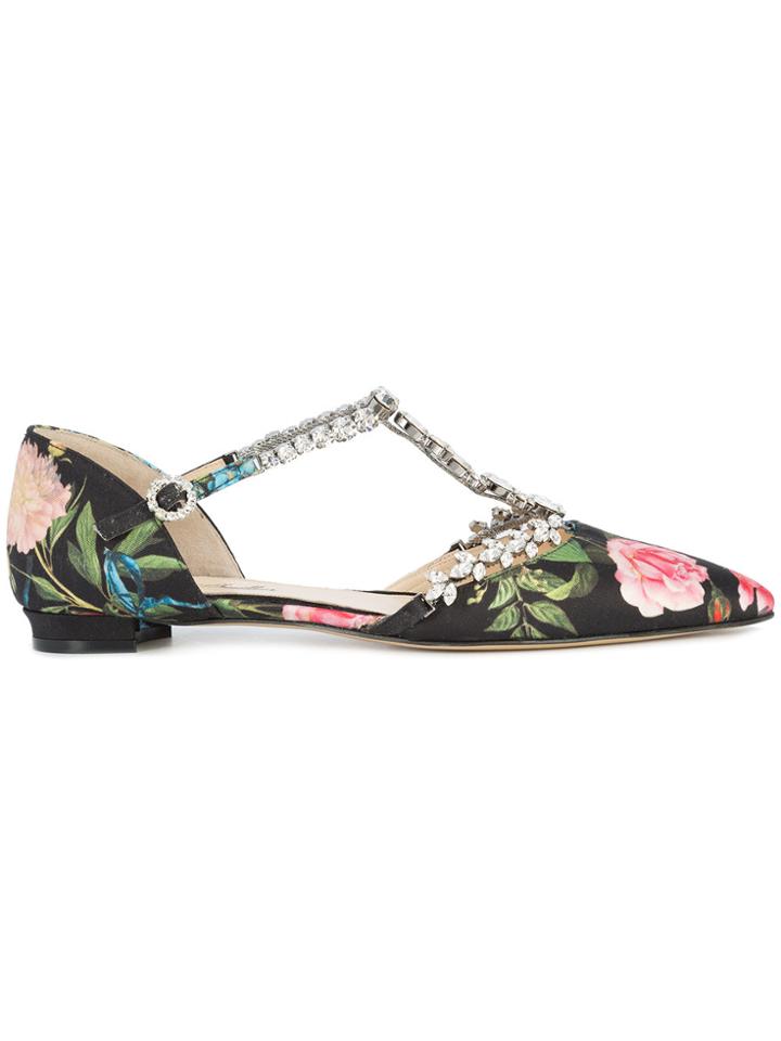 Monique Lhuillier Sabina Botanical Ballerina Shoes - Black