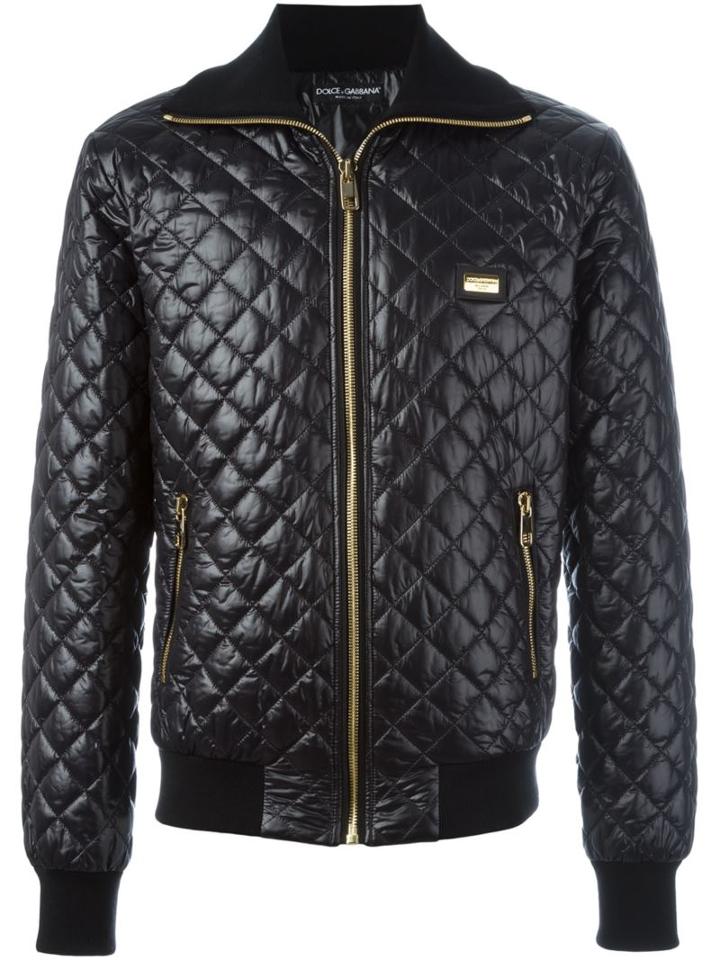 Dolce & Gabbana Quilted Jacket, Men's, Size: 50, Black, Nylon/calf Leather/polyester