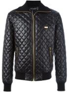 Dolce & Gabbana Quilted Jacket, Men's, Size: 50, Black, Nylon/calf Leather/polyester