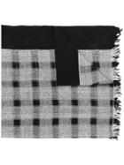 Y's Checked Fringed Scarf - Black