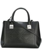 Emporio Armani Perforated Trim Tote Bag, Women's, Black, Calf Leather/cotton