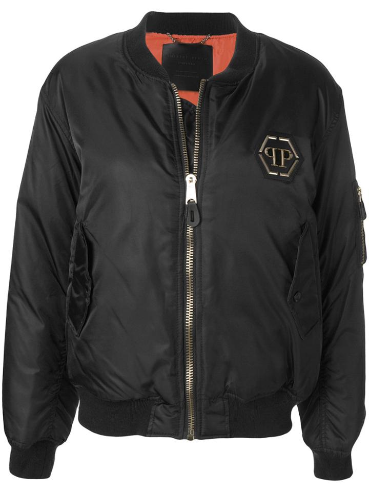 Philipp Plein Roses Black Skull Bomber Jacket