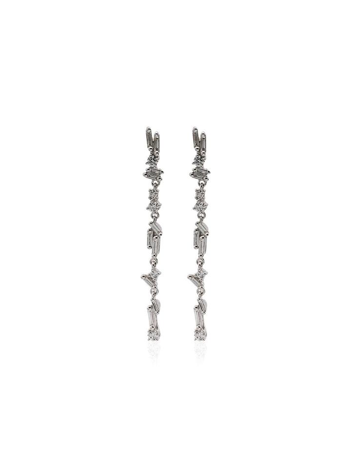 Suzanne Kalan Metallic 18k Gold Diamond Drop Earrings - Silver