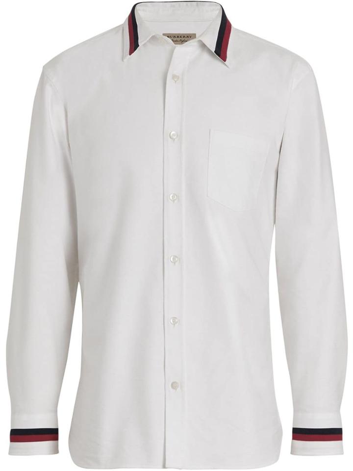 Burberry Knitted Detail Cotton Oxford Shirt - White