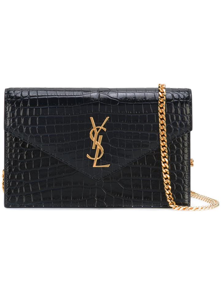 Saint Laurent Monogram Envelope Chain Wallet, Women's, Blue, Calf Leather