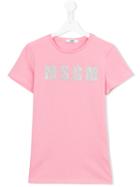 Msgm Kids Glitter Logo T-shirt, Girl's, Size: 14 Yrs, Pink/purple