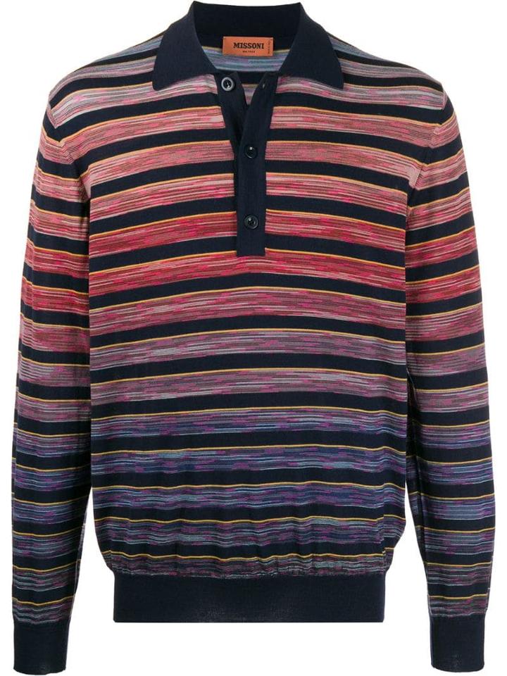 Missoni Striped Longsleeved Polo Shirt - Blue