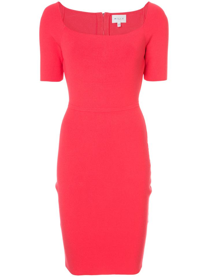 Milly Square Neck Fitted Dress - Red