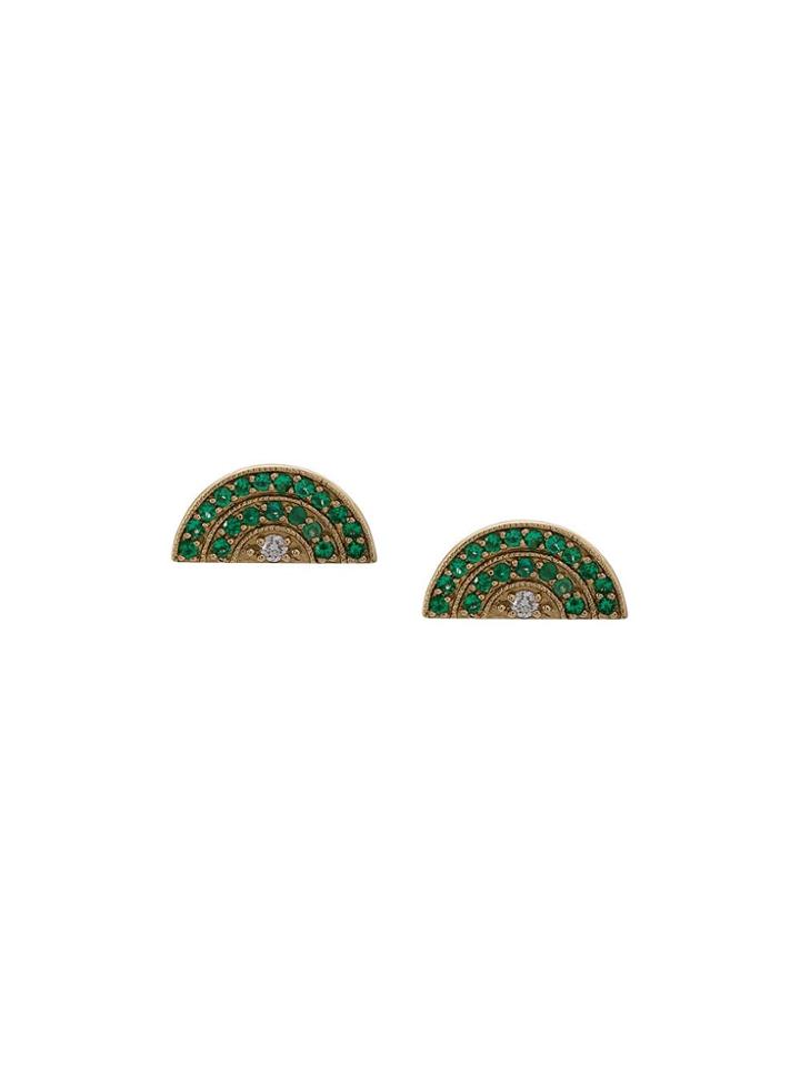 Andrea Fohrman 18kt Yellow Gold Mini Rainbow Emerald And Diamond Studs
