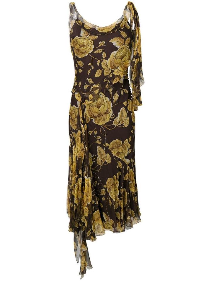 Christian Dior Pre-owned Floral Print Bias-cut Dress - Brown