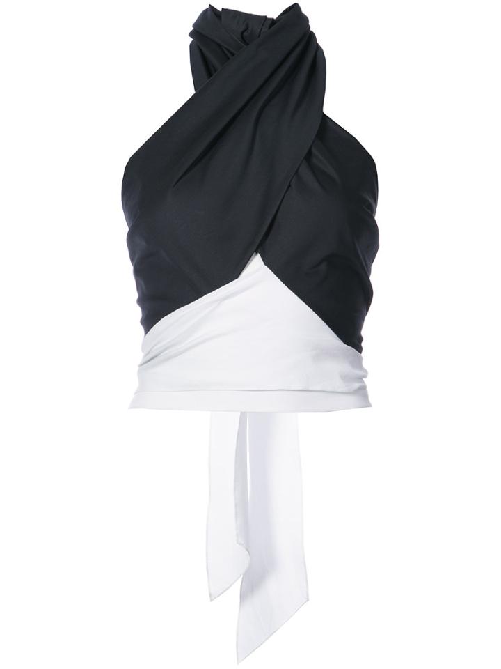 Tome Bicolour Halterneck Top With Back Tie - Black