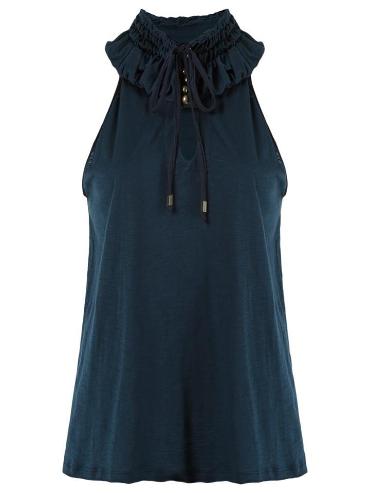 Andrea Bogosian High Neck Top, Women's, Size: P, Blue, Cotton