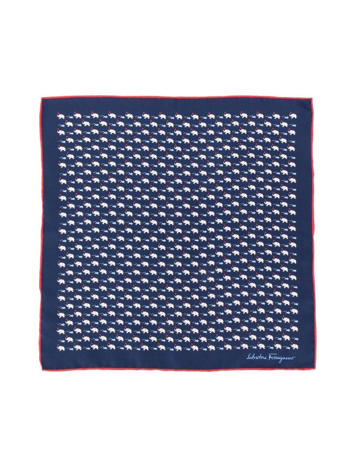 Salvatore Ferragamo Elephant Print Pocket Square - Blue