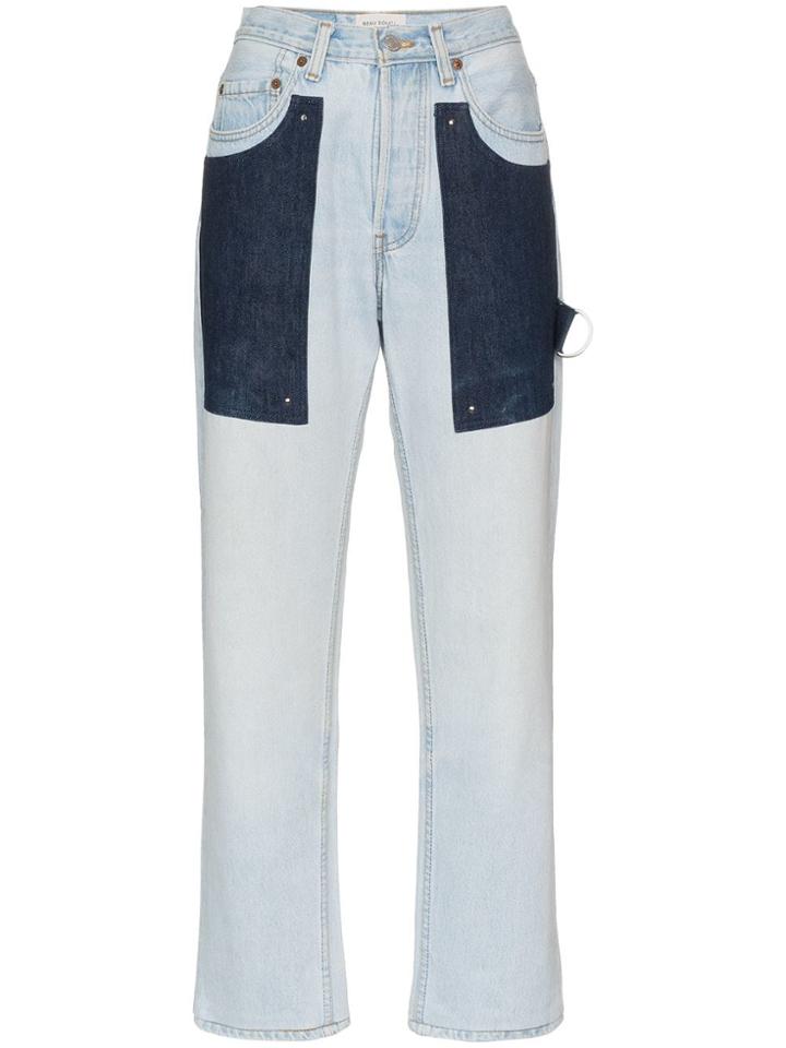 Beau Souci High Waist Patch Straight Jeans - Blue