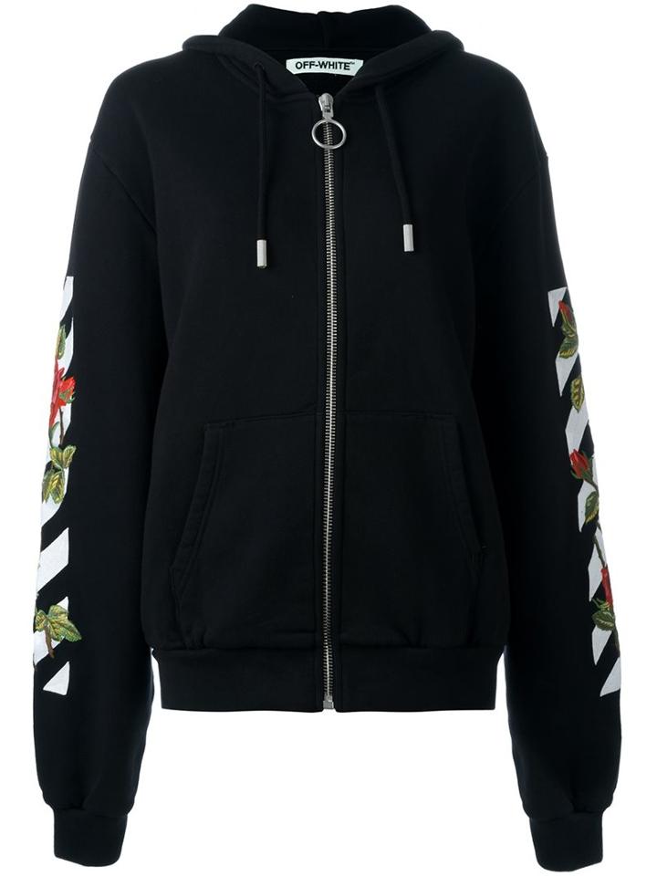 Off-white Striped 'roses' Print Hoodie