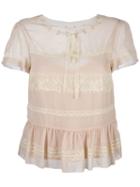 Red Valentino Lace Insert Shortsleeved Blouse, Women's, Size: 40, Pink/purple, Polyamide/polyester