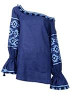 March 11 Off-the-shoulder Tunic Blouse, Women's, Size: Small, Blue, Linen/flax