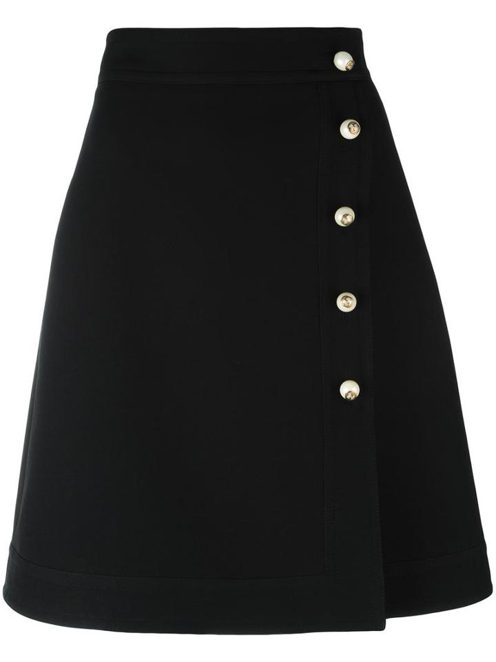 Gucci High-rise Pearl Button Skirt, Women's, Size: 42, Black, Silk/polyester/viscose/wool