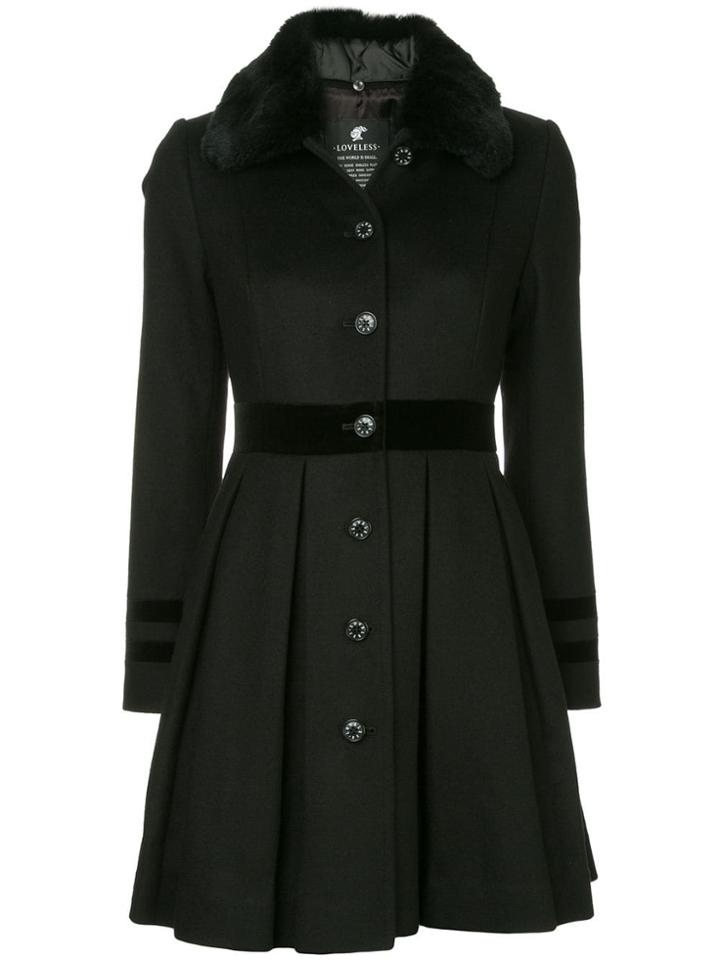 Loveless Fur Collar Flared Coat - Black
