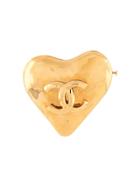 Chanel Pre-owned Cc Logos Heart Motif Brooch - Gold