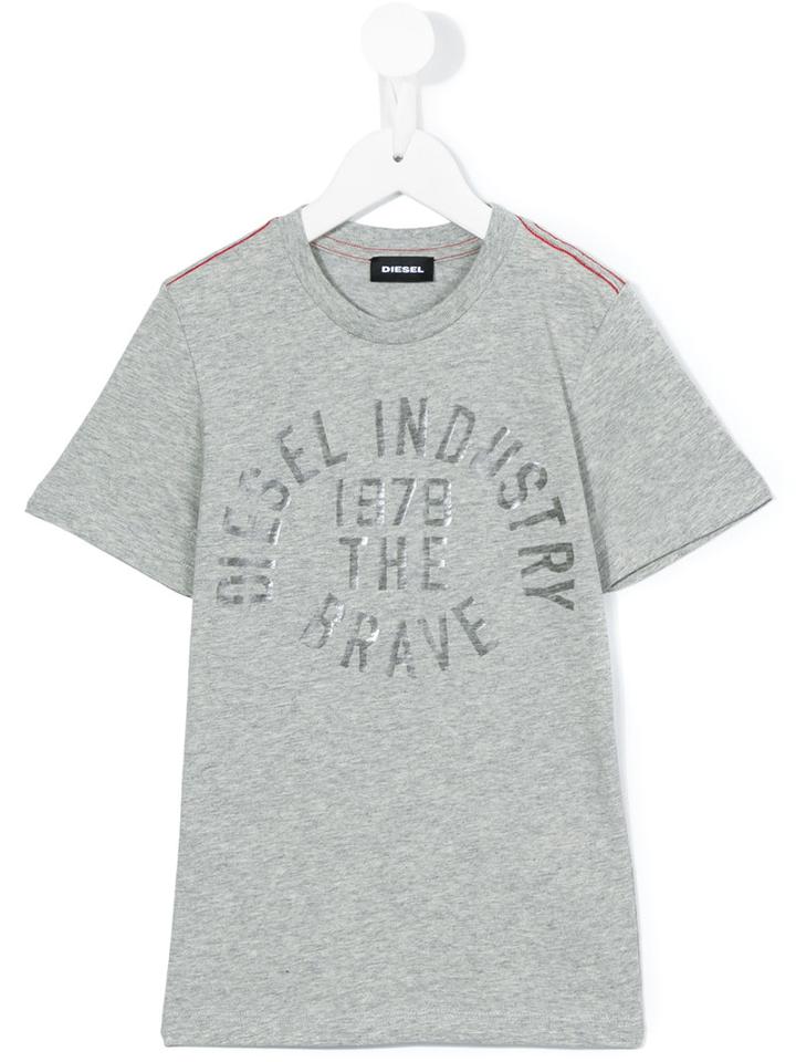 Diesel Kids - Metallic Logo Print T-shirt - Kids - Cotton - 8 Yrs, Grey