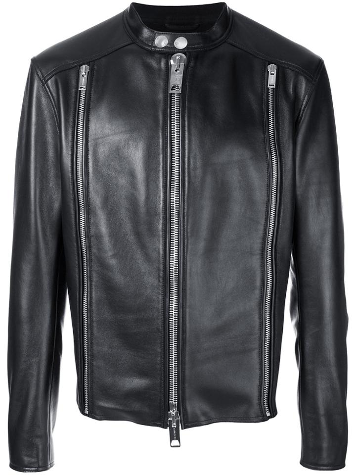 Les Hommes Bonded Zip Biker Jacket - Black