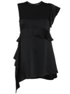 Adeam Sleeveless Ruffle Asymmetric Top - Black