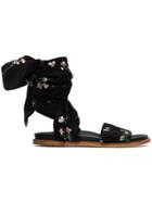 Marques'almeida Floral Embroidered Flat Wrap Sandals - Black