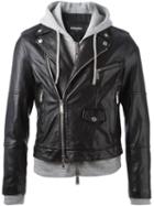 Dsquared2 Biker Jacket, Size: 48, Black, Calf Leather/polyester/cotton