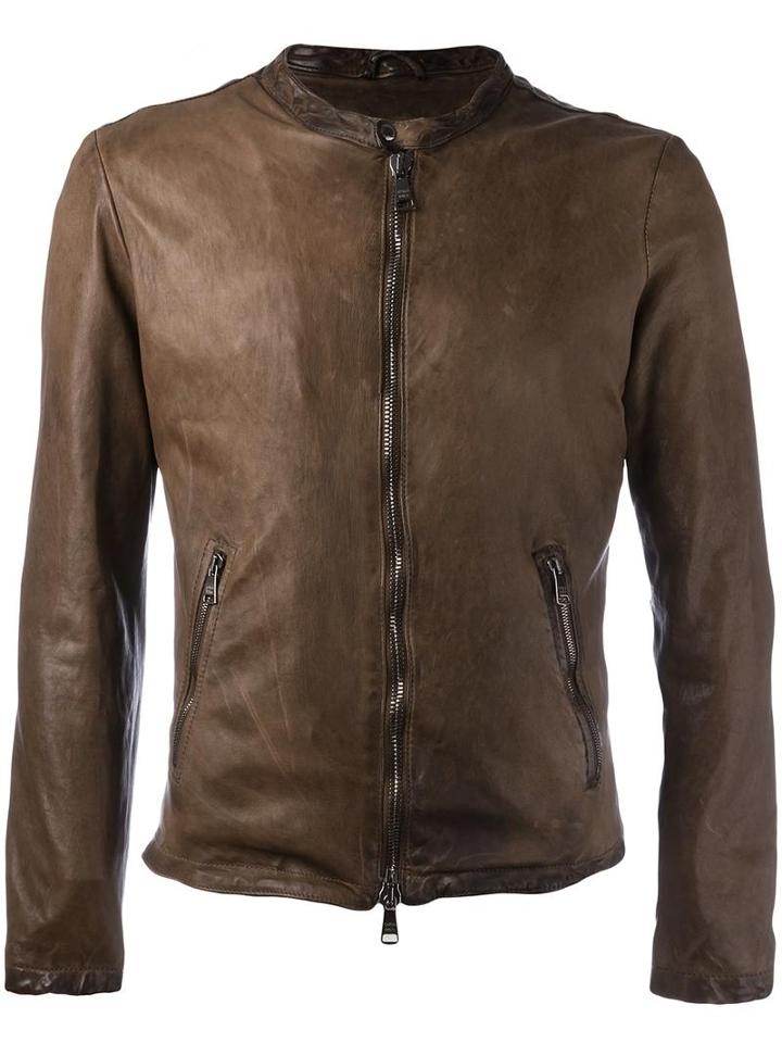 Giorgio Brato Zipped Leather Jacket, Men's, Size: 48, Brown, Leather/silk/spandex/elastane
