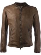 Giorgio Brato Zipped Leather Jacket, Men's, Size: 48, Brown, Leather/silk/spandex/elastane