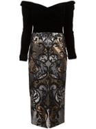 Marchesa Notte Off-the-shoulder Sequin Embellished Dress - Black