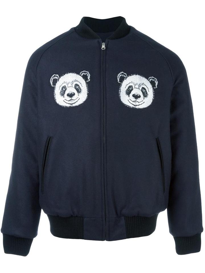 Lc23 'panda' Patches Bomber, Men's, Size: Large, Blue, Virgin Wool/cashmere/nylon/polyamide