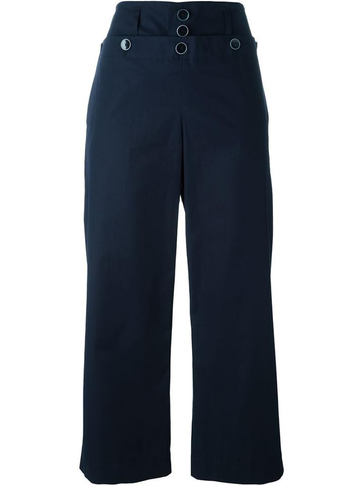 Paul By Paul Smith Cropped Wide Leg Trousers, Women's, Size: 38, Blue, Acetate/cotton