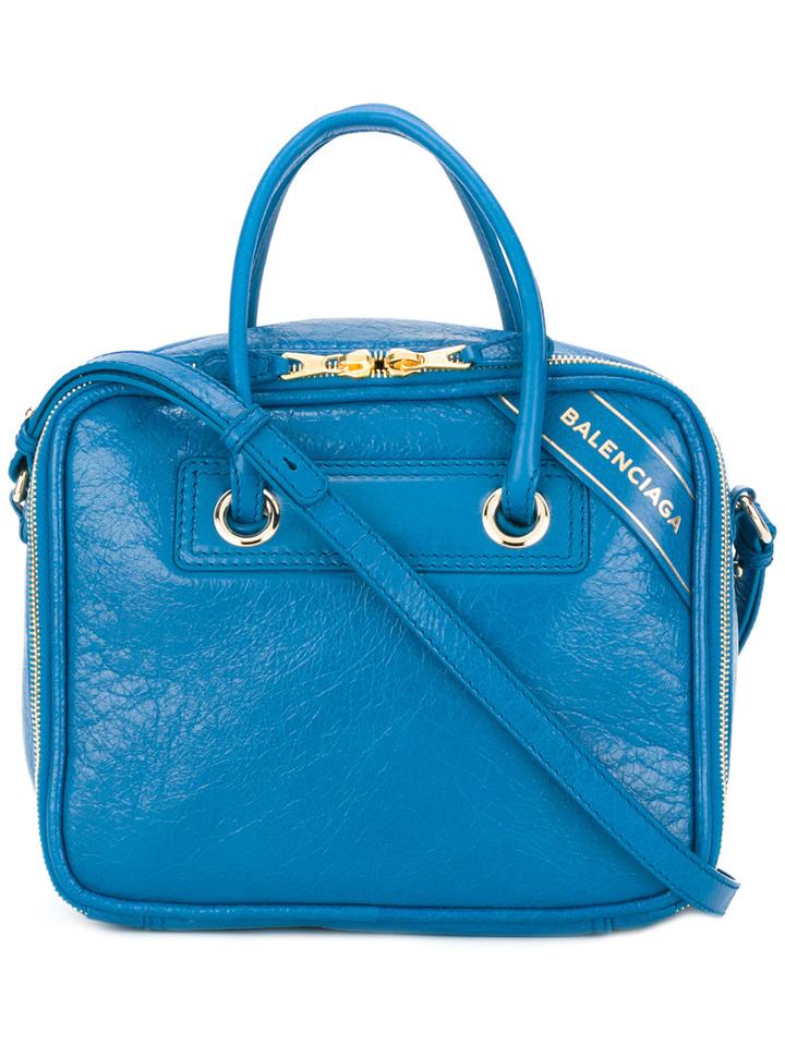 Balenciaga Blanket Square Tote, Women's, Blue, Lamb Skin