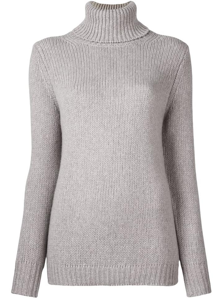 Allude Ribbed Turtleneck Jumper, Women's, Size: Small, Grey, Cashmere