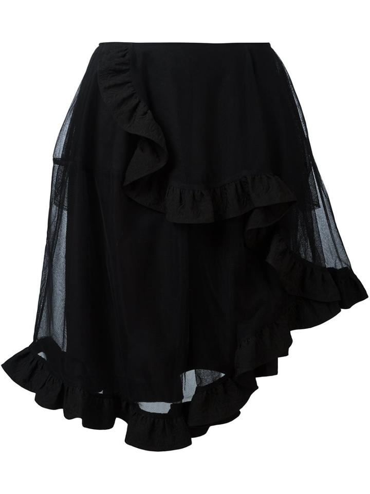 Simone Rocha Asymmetric Tulle Full Skirt, Women's, Size: 10, Black, Nylon/polyamide/cotton/spandex/elastane