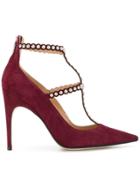 Sergio Rossi Studded Pointed Toe Pumps - Red