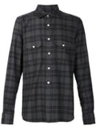 Kiton Plaid Button Down Shirt, Men's, Size: Large, Grey, Cashmere